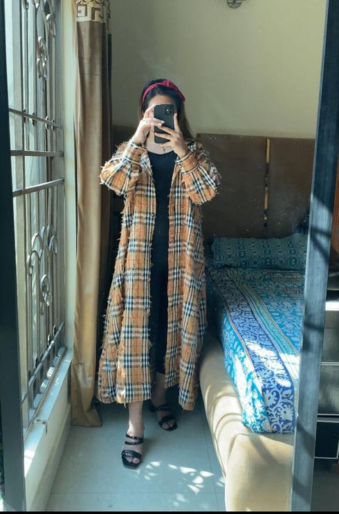 Brown Korean Check Dress